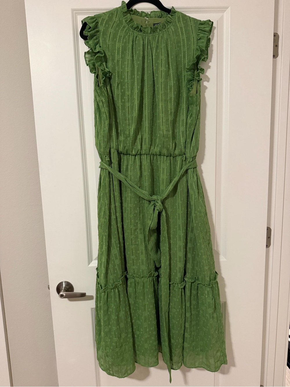 Green Ruffle Sleeve Tiered Midi Dress